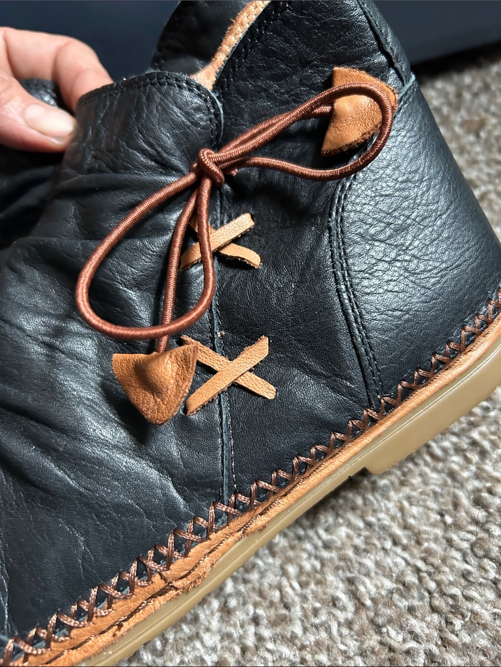 Spring Step Black Leather Ankle Boots with Tan Trim - Picture 2 of 4